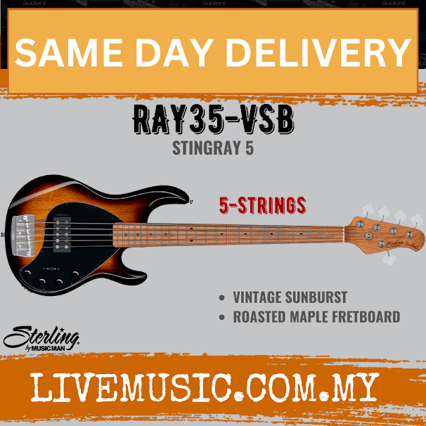 Sterling Ray35 Stingray 5-string Electric Bass Guitar Roasted Maple Fretboard - Vintage Sunburst (Ray-35)