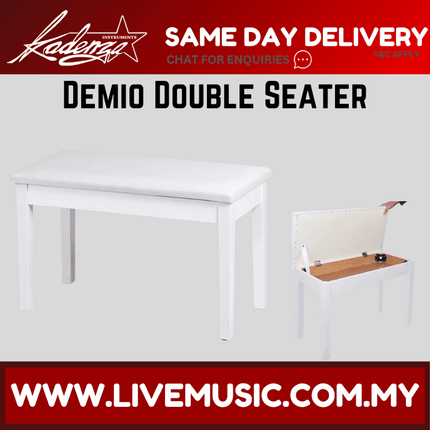 Kadenza Demio High Quality Double Seater Piano Bench, Keyboard Bench, x bench, Stool Chair - White (LMC)