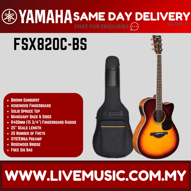 Yamaha FSX820C Concert Cutaway Acoustic-Electric Guitar - Brown Sunburst ( FSX-820C / FSX 820C )
