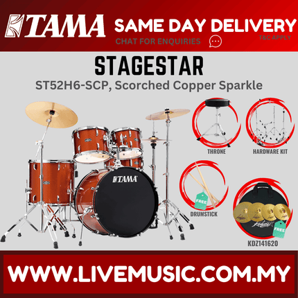 Tama Stagestar ST52H6 5-piece Drum Set With Drumsticks and Throne With KDZ141620 Cymbals Set