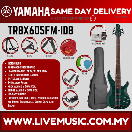 Yamaha TRBX605FM 5-string Electric Bass Guitar - Indigo Blue ( TRBX 605FM / TRBX-605FM )