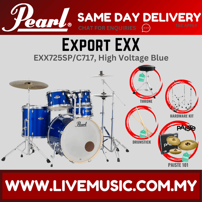 Pearl Export EXX 5-piece drum set with Paiste cymbals, high voltage blue finish