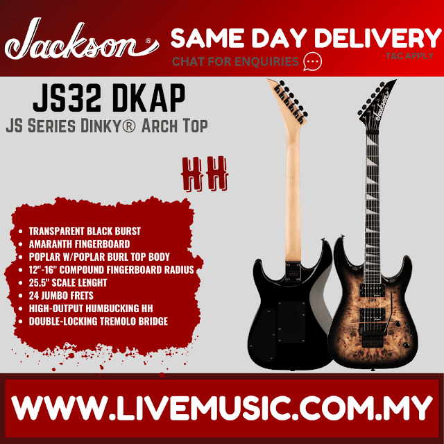 Jackson JS Series Dinky JS32 DKAP Electric Guitar, Amaranth FB, Transparent Black Burst