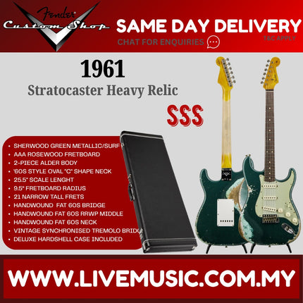 Heavy relic Stratocaster electric guitar with dark green body and matching headstock