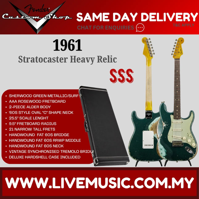 Heavy relic Stratocaster electric guitar with dark green body and matching headstock