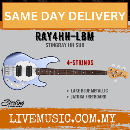 Sterling Ray4HH Stingray 4-String Electric Bass Guitar Jatoba Fretboard - Lake Blue Metallic (Ray4 HH/Ray4)