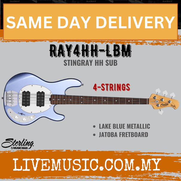 Sterling Ray4HH Stingray 4-String Electric Bass Guitar Jatoba Fretboard - Lake Blue Metallic (Ray4 HH/Ray4)