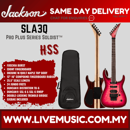Jackson Pro Plus Series Soloist SLA3Q Electric Guitar, Ebony FB-Fuschia Burst (SLA 3Q SLA-3Q)
