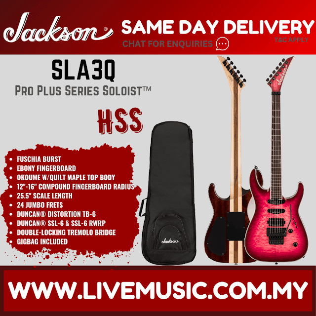 Jackson Pro Plus Series Soloist SLA3Q Electric Guitar, Ebony FB-Fuschia Burst (SLA 3Q SLA-3Q)