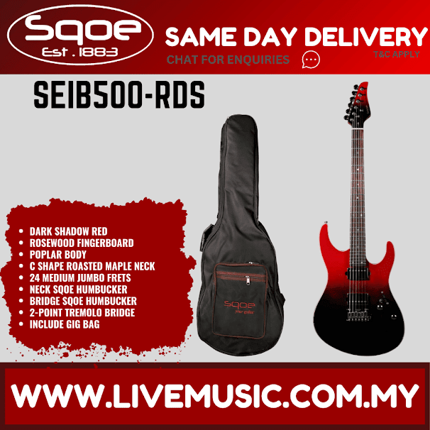 SQOE SEIB500 HH Roasted Maple Neck Electric Guitar with Tremolo - Dark Shadow Red ( SEIB 500 / SEIB-500 )