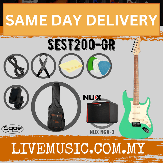 SQOE SEST200 Stratocaster SSS 6-String Electric Guitar with NUX Mighty Lite - Green ( SEST 200 / SEST-200 / NGA-3 / NGA3 )