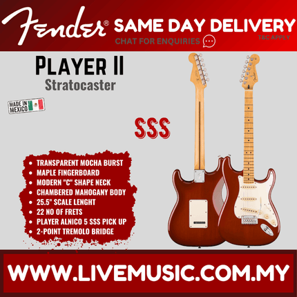 Fender Player II Stratocaster Electric Guitar, Maple FB, Transparent Mocha