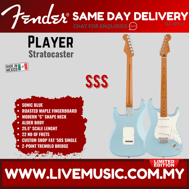 Fender Limited Edition Player Stratocaster Electric Guitar, Roasted Maple FB, Sonic Blue