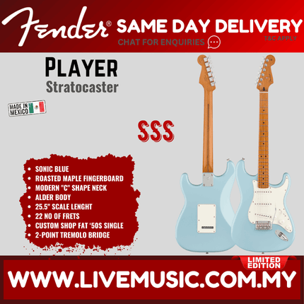 Fender Limited Edition Player Stratocaster Electric Guitar, Roasted Maple FB, Sonic Blue