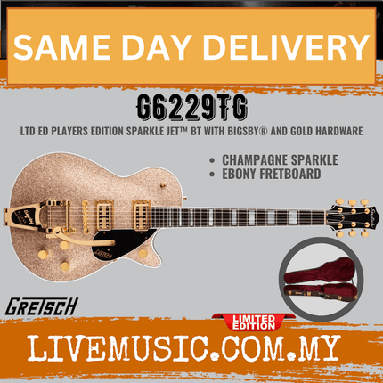 Gretsch Ltd Ed G6229TG Players Edition Sparkle Jet Electric Guitar w/Bigsby, Champagne Sparkle
