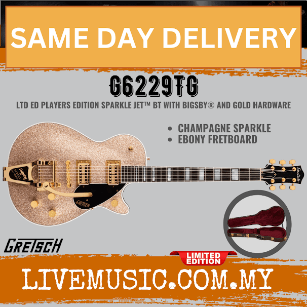Gretsch Ltd Ed G6229TG Players Edition Sparkle Jet Electric Guitar w/Bigsby, Champagne Sparkle