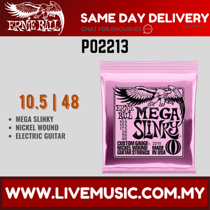 Ernie Ball 2213 Mega Slinky Nickel Wound Electric Guitar Strings, 10.5-48 Gauge