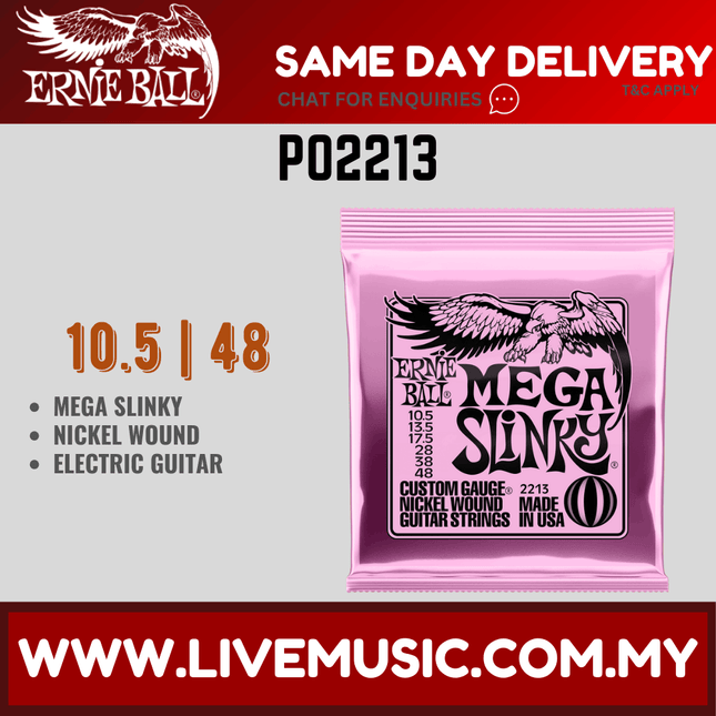 Ernie Ball 2213 Mega Slinky Nickel Wound Electric Guitar Strings, 10.5-48 Gauge