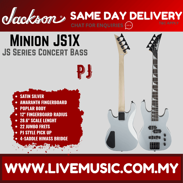 Jackson JS1X JS Series Concert Bass Minion Guitar, Amaranth Fretboard - Satin Silver