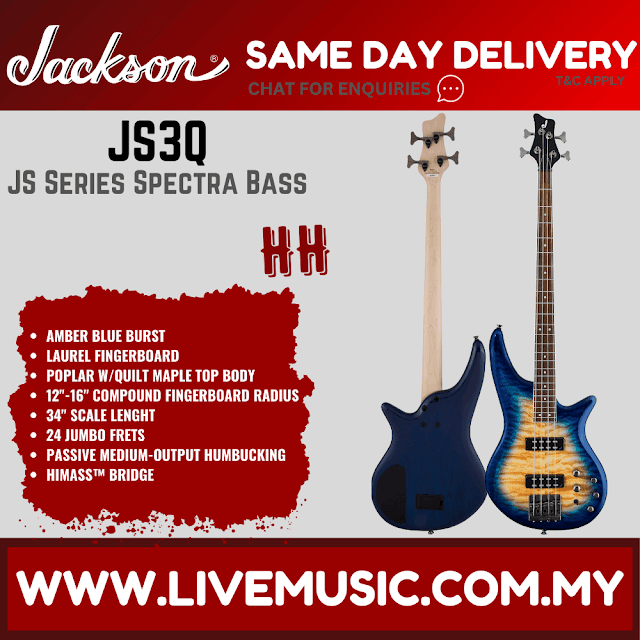 Jackson JS Series Spectra Bass JS3Q QMT Electric Bass Guitar, Laurel Fretboard - Amber Blue Burst