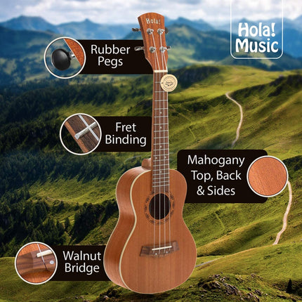 Hola HM-124 23 inch Concert Ukulele with Bag, Strap, Picks, Stand & Tuner - Mahogany (HM124)