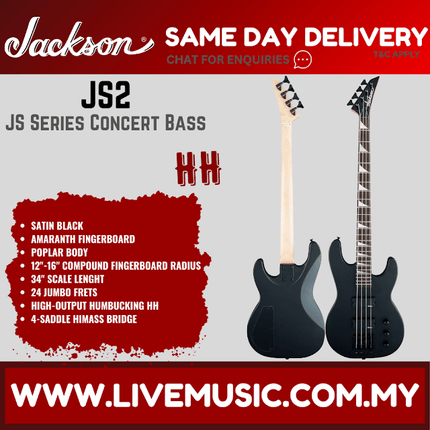 Jackson JS-2 JS Series Concert Bass Guitar Amaranth Fretboard - Satin Black (JS2/JS 2)