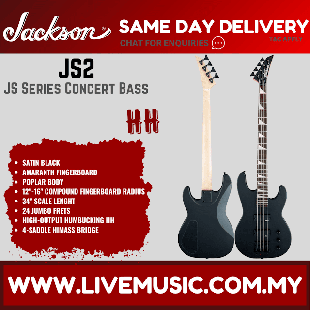 Jackson JS-2 JS Series Concert Bass Guitar Amaranth Fretboard - Satin Black (JS2/JS 2)