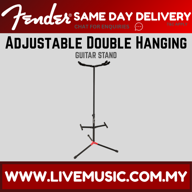 Adjustable double hanging guitar stand with tripod base, black metal