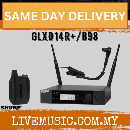 Shure GLXD14R+/B98 Digital Wireless Rackmount Instrument System with WB98H/C Gooseneck Microphone ( GLXD14R+ / WB98H/C )