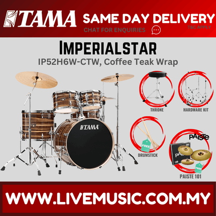 Tama Imperial Star Drum Set with Drum Throne, Imperialstar With Paiste101 Cymbal Set ( IP52H6W )