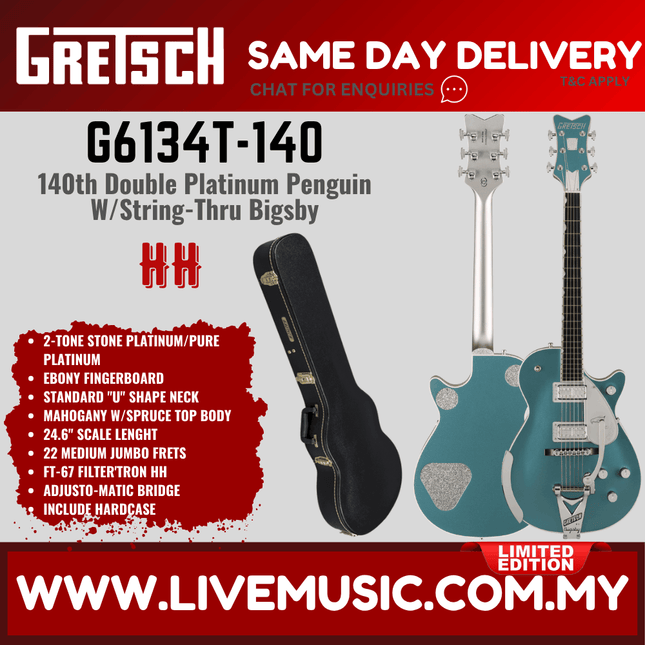 Gretsch G6134T-140 PRO 140th Penguin Solidbody Guitar w/Bigsby, 2-Tone Stone/Pure Platinum