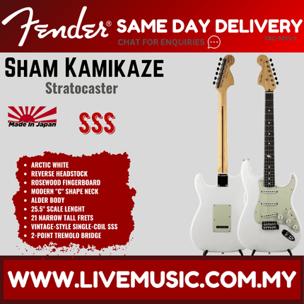 Fender Japan Sham Kamikaze Signature Reverse Headstock Stratocaster, RW FB, Arctic White