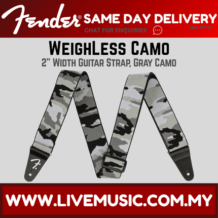 Fender WeighLess 2-Inch Camo Guitar Strap, Gray Camo