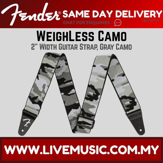 Fender WeighLess 2-Inch Camo Guitar Strap, Gray Camo