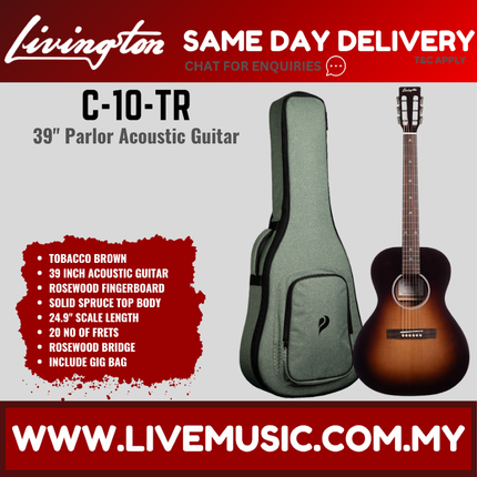 Livingston C-10 39" Solid Top Parlor Acoustic Guitar w/Bag - Tobacco Brown / Natural ( C 10 C10 )