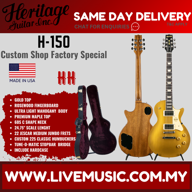 Heritage Custom Shop Factory Special H-150 with 60s Neck Electric Guitar w/Case, Gold Top ( H150 H 150 )