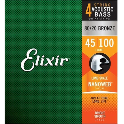 Elixir 14502 80/20 Bronze 4-String Acoustic Bass Strings (45-100)