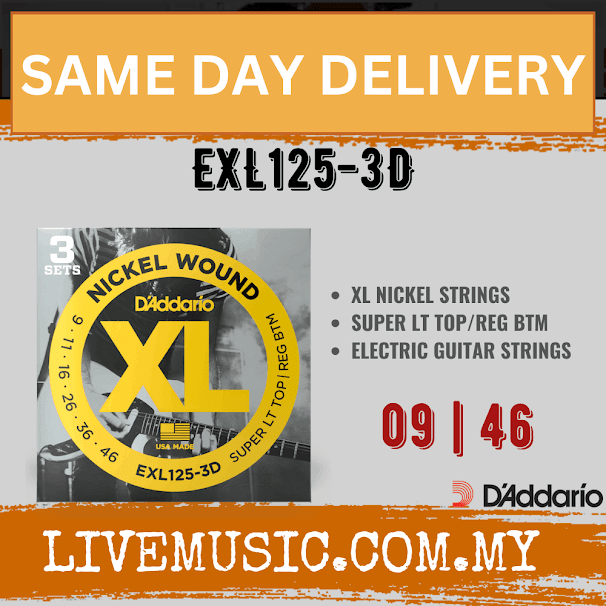 D'Addario EXL125-3D - 3 Pack Nickel Wound Electric Strings, Super Light Top/ Regular Bottom (9-46)(DAddario/EXL125)
