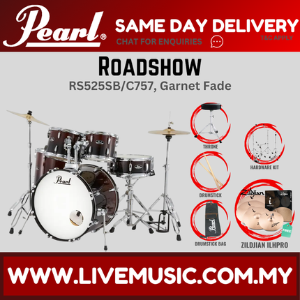 Pearl Roadshow RS525SB/C Drum Set with Zildjian ILHPRO Cymbal set, Drum Throne