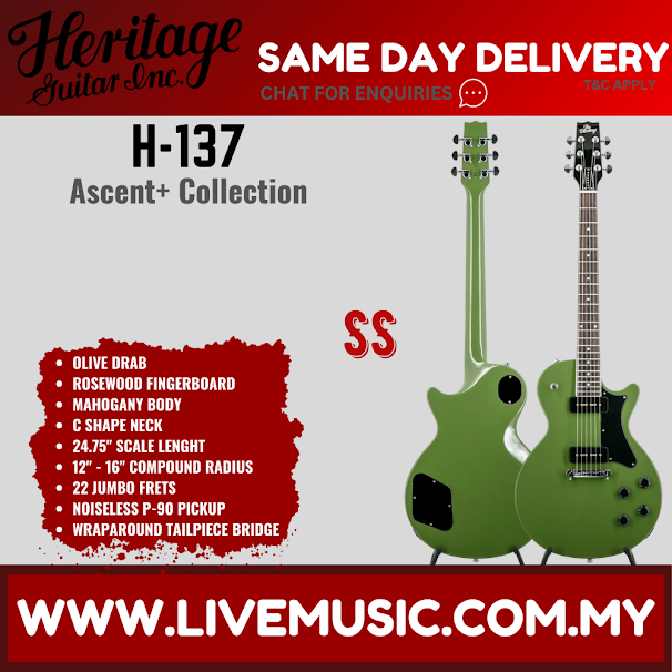 Heritage Ascent+ Collection H-137 Electric Guitar-Olive Drab (H137 H 137)