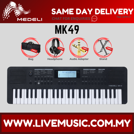 Medeli MK49 49 Keys Portable Keyboard With Adapter - Black