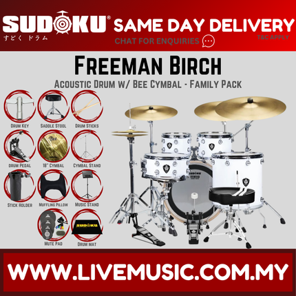 Sudoku Freeman Birch Acoustic Drum Set Adult Drum With Accessories - Hairline Grey