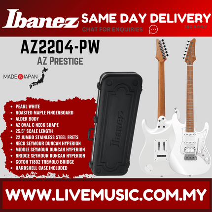 Ibanez AZ2204-PW AZ Prestige Series Electric Guitar, Pearl White (AZ2204 PW/AZ2204PW)