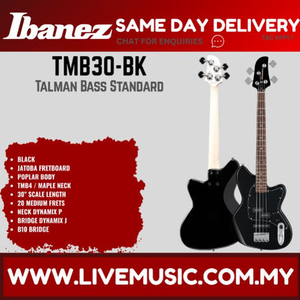 Ibanez TMB30 Talman Standard 4-String Electric Bass Guitar - Black (TMB30-IV TMB30-MGR TMB30-BK)