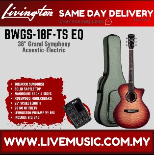 38-inch grand symphony acoustic-electric guitar, tobacco sunburst finish, with padded gig bag