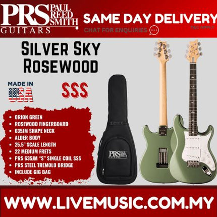 PRS John Mayer Silver Sky Rosewood Electric Guitar w/Bag-Orion Green