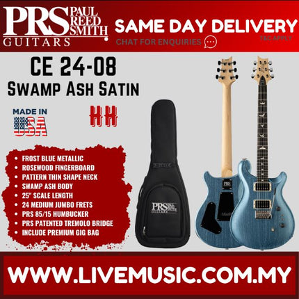 PRS Limited Edition CE 24-08 Swamp Ash Satin Electric Guitar-Frost Blue Metallic