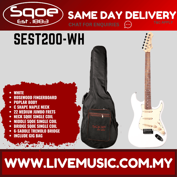 SQOE SEST200 Stratocaster SSS 6-String Electric Guitar Rosewood Fretboard -  White ( SEST 200 / SEST-200 )