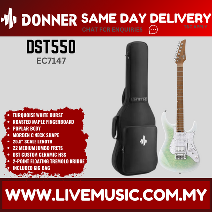 Donner DST550 Electric Guitar, Amethyst White Burst/Caribbean Shoreline/Flame White/Turquoise White (DST-550 / DST 550)
