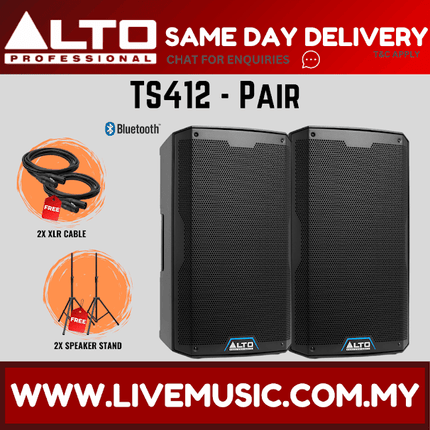 Alto TS412 2500W 12" Powered Speaker w/UG-88HH Wireless Mic, Speaker Stand and Cable - Each / Pair ( TS-412 / TS 412 )